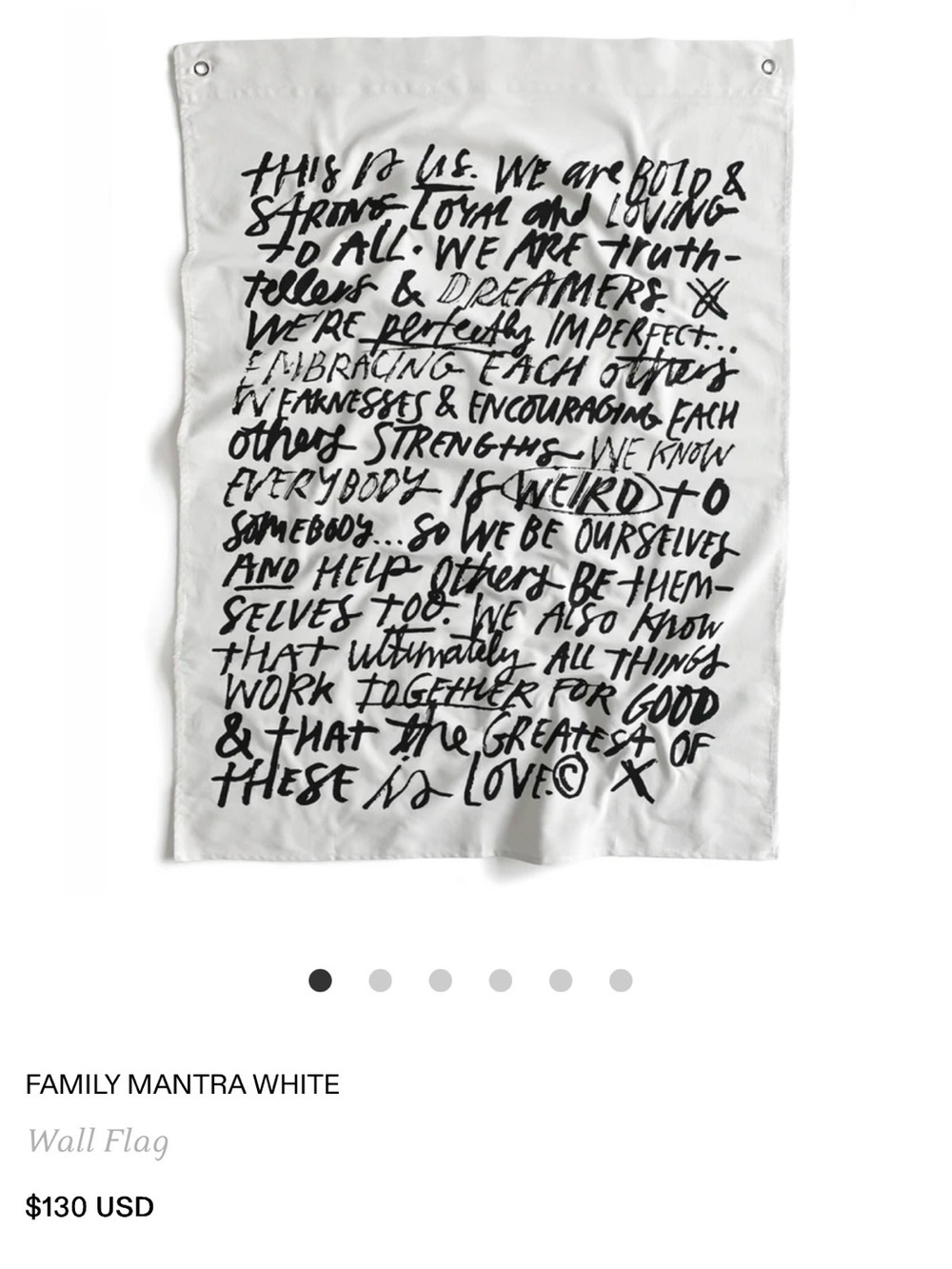 Handwritten Script Family Mantra Wall Flag - White